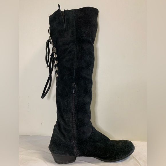Celestial Suede Leather Boots Size 8 Metal Star Lace Up Details Hidden Zipper - Picture 3 of 10